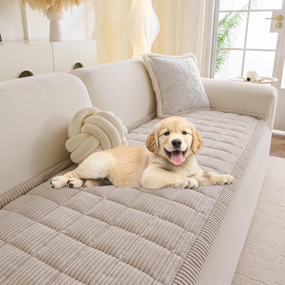 MYSKY HOME Couch Cover for Dogs Washable, Dog Sofa Couch Covers,Washable Non-Slip Couch Sofa Cover Protector Dog Mat for 2 Cushions and Sofas(Oatmeal,27.6" x 70.9")