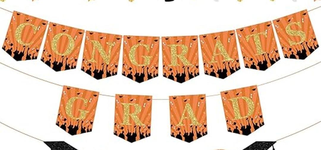 Graduation Decorations, Graduation Party Decorations Set Include Congrats Grad Banner Foil Fringe Curtain Balloons for High School College Nurse Graduation Party Supplies, Orange