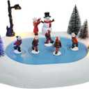 Christmas Village Ice Skating Rink, Colorful Lighted Animated Musical Winter Snow Village Indoor Decoration