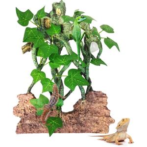 Hamiledyi Reptile Climbing Branch Leaves with Suction Cups Terrarium Plant Decoration Tank Accessories for Amphibian Lizard Bearded Dragons Gecko Snake