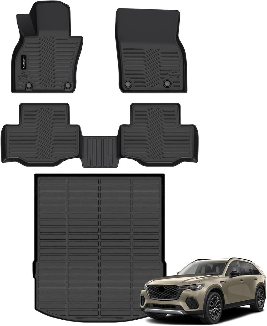 Auxko All Weather Floor Mats Cargo Mat Fit for 2025 Mazda CX-70 & CX70 PHEV TPE Liners Mazda CX70 Accessories All Season Guard Odorless Anti-Slip Floor Mats Trunk Liner