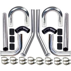 2" 8-Pcs Universal Intercooler Pipe Piping Turbo Polished Aluminum Kit with Silicone Hoses and Stainless Steel T-Clamps