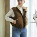 Women's Winter Outerwear Vests Crop Puffer Vest Lightweight Sleeveless Padded High Stand Collar Jacket (Brown, L)