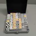 Mexican Train Dominoes Set Double 12 Color Dots with Wooden Hub 8 Metal Trains and Aluminum Case