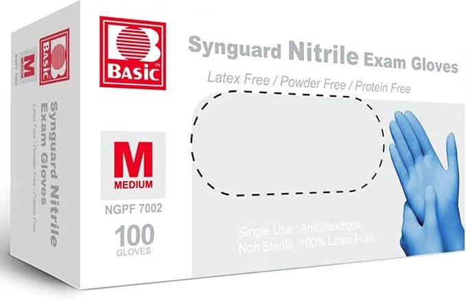 Intco Basic Medical NGPF-7002 Blue Nitrile Exam Gloves, Medium, 100 Count, Latex-Free, Powder-Free, Non-Sterile Disposable Gloves for Food Prep, Cleaning, Cooking, Salon, Pet Care & Everyday Use, 10 Packs