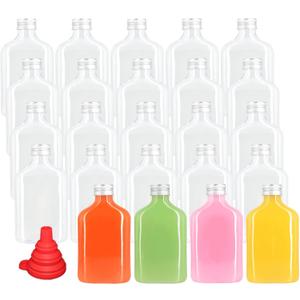 zmybcpack 24 Pack 8oz Plastic Juice Bottles with Caps, Flat Juice Bottles Beverage Containers Plastic Flask Bottles for Drinks,Juicing,Beverage
