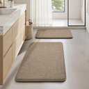 HOMEIDEAS Memory Foam Bathroom Rugs Set 2 Piece, Ultra Absorbent Quick Dry Bath Mats, Linen-Like Boho Bathroom Rug Set for Bath Floor, Shower & Tub (Beige, 32"x20" + 24"x17")