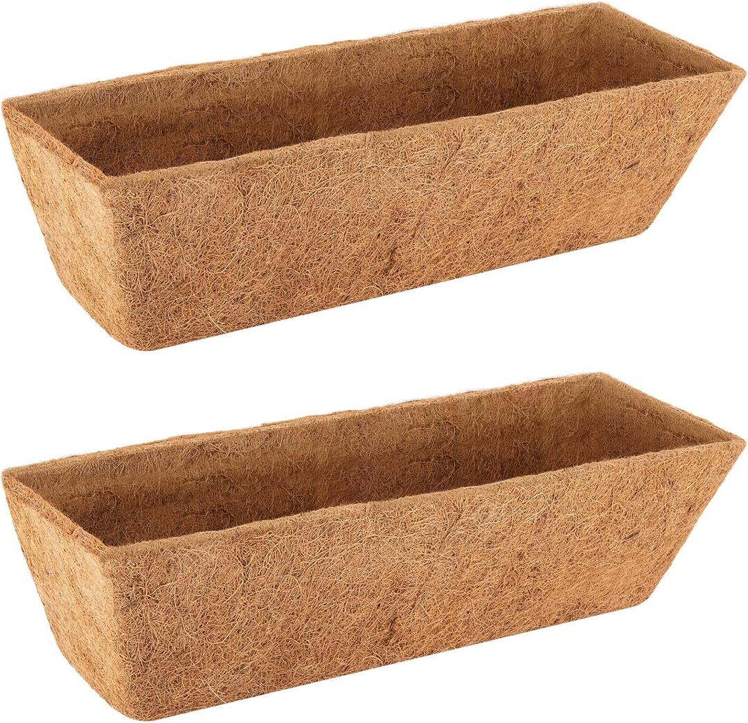 VOXOR 2PCS 24 Inch Trough Coco Coir Liners, Pre-Formed Natural Coconut Fiber Replacement Liners for Window Boxes, Fence Flower Baskets, Wall Planters