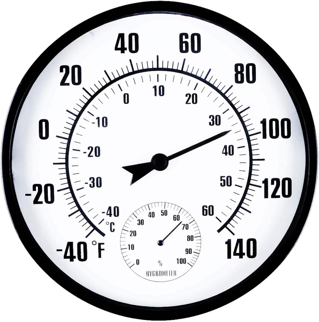 MUMTOP Indoor Outdoor Thermometer, 10 Inch Large Numbers Waterproof Wall Thermometer with Hygrometer for Patio Home Living Room Bedroom(Black) (Black)