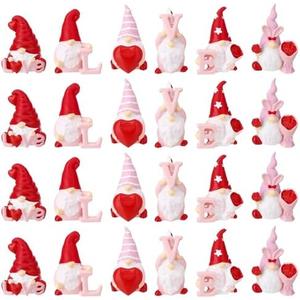 Guiqulai 24Pcs Valentines Gnomes Decorations Adorable Mini Gnome Figurines Gnome Table Decor Valentines Gifts for Him Her