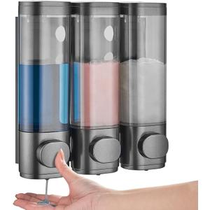 Shampoo and Conditioner Dispenser 3 Chamber No Drill,Shower Soap Pump Dispenser Wall Mounted,Body Wash Dispenser,Shower Gel Shampoo Holder for Bathroom Accessories,Gungrey