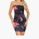 VIPONES Women's Summer Tube Dress Ruched Bodycon Y2K Slim Fit Party Club Cocktail Short Mini Floral Dresses, Size XS