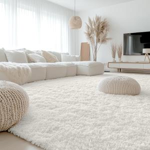 OLANLY 10x14 Machine Washable Large Area Rugs for Living Room, Bedroom, Soft Fluffy Shaggy Bedside Rug, Indoor Floor Carpet for Kids Girls and Boys, Dorms, Nursery, Home Decor Aesthetic, Ivory