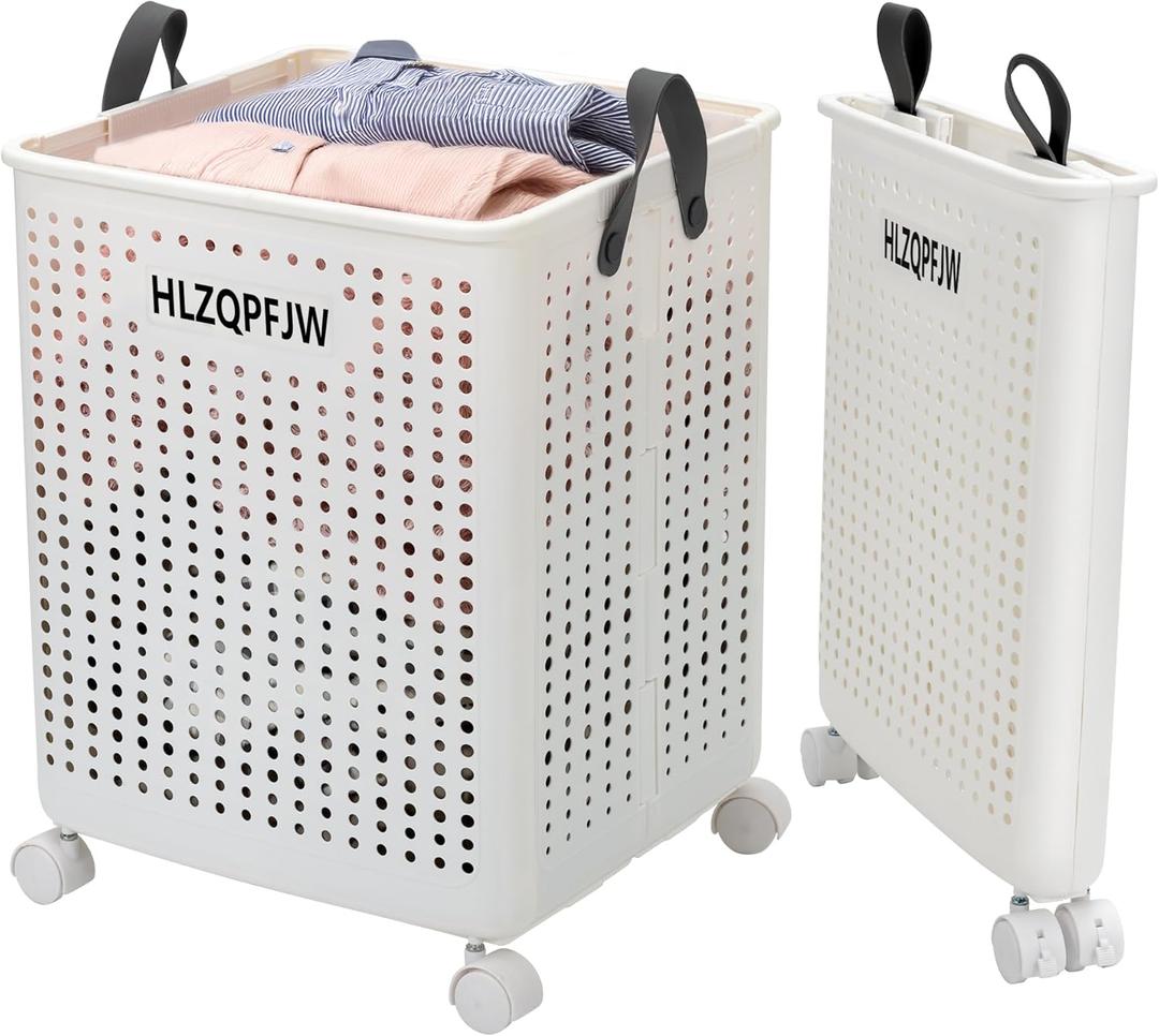 HLZQPFJWcollapsible laundry baskets,laundry basket with wheels,laundry hamper with wheels,dorm laundry hamper,childlaundry basket plastic(White, Extra large)
