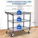 YNN Black Utility Rolling Cart,990Lbs 3 Tier Heavy Duty Metal Cart with Wheels & Handle NSF Wheeled Cart 31" D x 18" W x 33" H for Bedroom, Bathroom, Kitchen,Garden,Decor,Serving