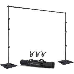 SLOW DOLPHIN Heavy Duty Backdrop Stand10ft x 8.5ft Adjustable Background Support System Kit with Steel Base for Photography, Photo Backdrop Stand for Parties Birthday, Photo Booth Video Studio
