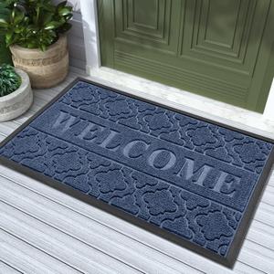 Yimobra Welcome Mat Outdoor Indoor, 36x24 All-Season Waterproof Front Door Mat, All-Weather Heavy Duty Doormat, Low Profile Porch Patio Entrance Mat, Non Slip Outside Mat, Blue (36x24 Inch)