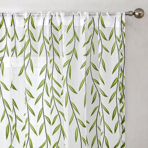 BROSHAN 72 inch Length Sheer Curtains for Windows, Light Green Leaves Pattern White Sheer Curtains 2 Panel Vine Curtains 72 inches Long Transparent Curtain Drapes for Living Room, Bedroom (52"W x 72"L (Pack of 2))