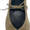 Lace Up Ballet Flats for Women Bow Square Toe Mary Jane Flats Slip On Leather Ballerina Shoes, Size 8.5