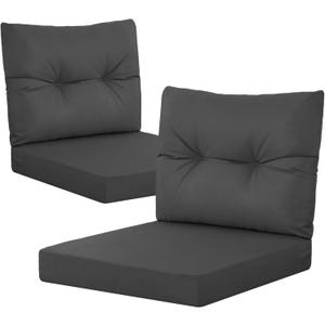 YEFU 24x24 Outdoor Cushions for Patio Furniture: Waterproof Fade Resistant Outdoor Seat Cushions Set of 2 - Olefin Deep Seat Paio Cushion Pads Replacement with Ties for Chair Sofa Couch(Dark Gray)