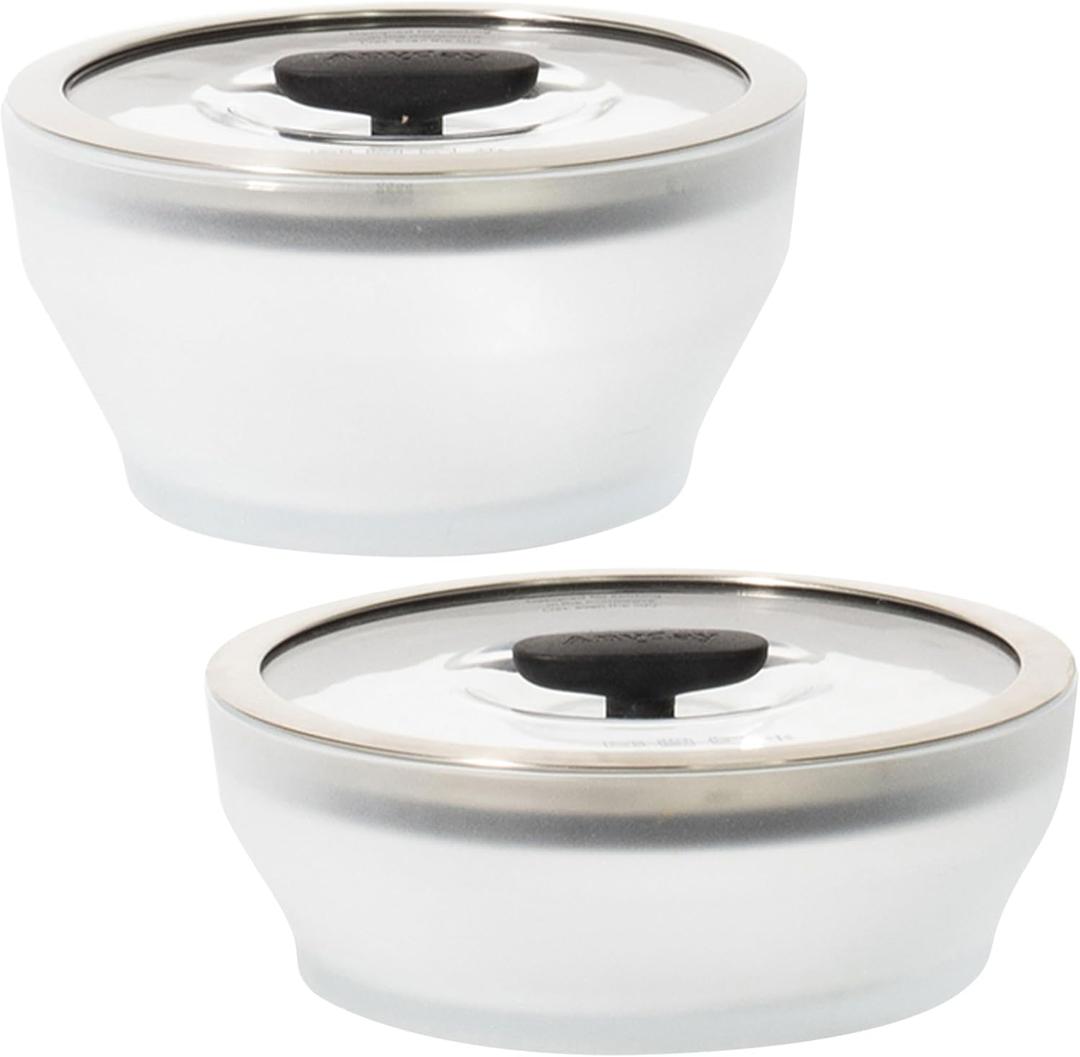 Anyday 4-Pc Microwave Cookware & Glass Food Storage Set with Glass Lids | Medium Plastic-Free Containers | Stackable Steamer with Vented Lid for Microwave-Safe Reheating & Steaming Vegetables, Rice (Black Sesame)