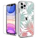 LUHOURI for iPhone 16 Pro Case with Screen Protector - Crystal Acrylic Clear - Fashionable Pattern Design -Wireless Charging -Slim Fit Protective Phone Cover for Women Girls,Tropical Floral Leaves