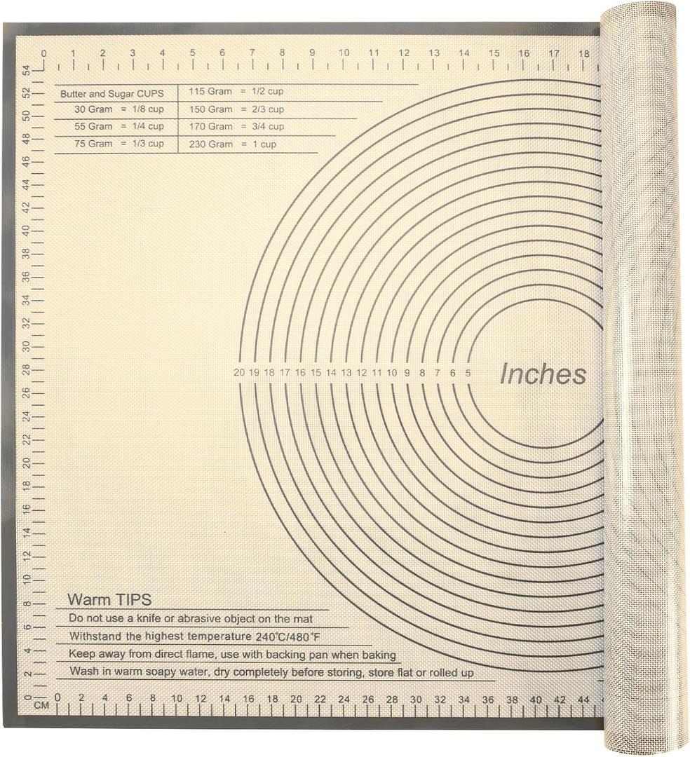 Silicone Pastry Mat 36x24 Inch - Nonstick Baking Mat Perfect for Dough, Pastry, Pie Crust, Fondant, Bread, Cookies, Pasta, Pizza (Gray)