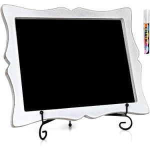 Small Chalkboard Sign with Easel (11x13) + White Liquid Chalk Marker | Hanging or Freestanding Framed Chalkboard with Hand Crafted Sweetheart Frame - Multipurpose