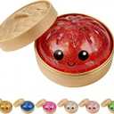 Dumpling Squishies, Glitter Dumpling Mystery Box, Colorful Dumplings Stress Balls Toy, Stocking Stuffers with Food Steamer Stretchy Desk Toys (Glitter Red)
