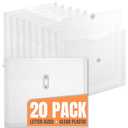 1InTheOffice Poly Envelopes Expandable Plastic Clear Envelope with Button & String Closure, Letter Size, Clear, 20 Pack