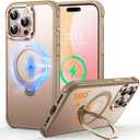 O3 Mag-Stand Designed for iPhone 15 Pro Case with 360 Spin Stand, [Compatible with MagSafe][Super Skin Feeling] Translucent Matte Magnetic Slim Phone Case 6.1 inch, Desert Gold