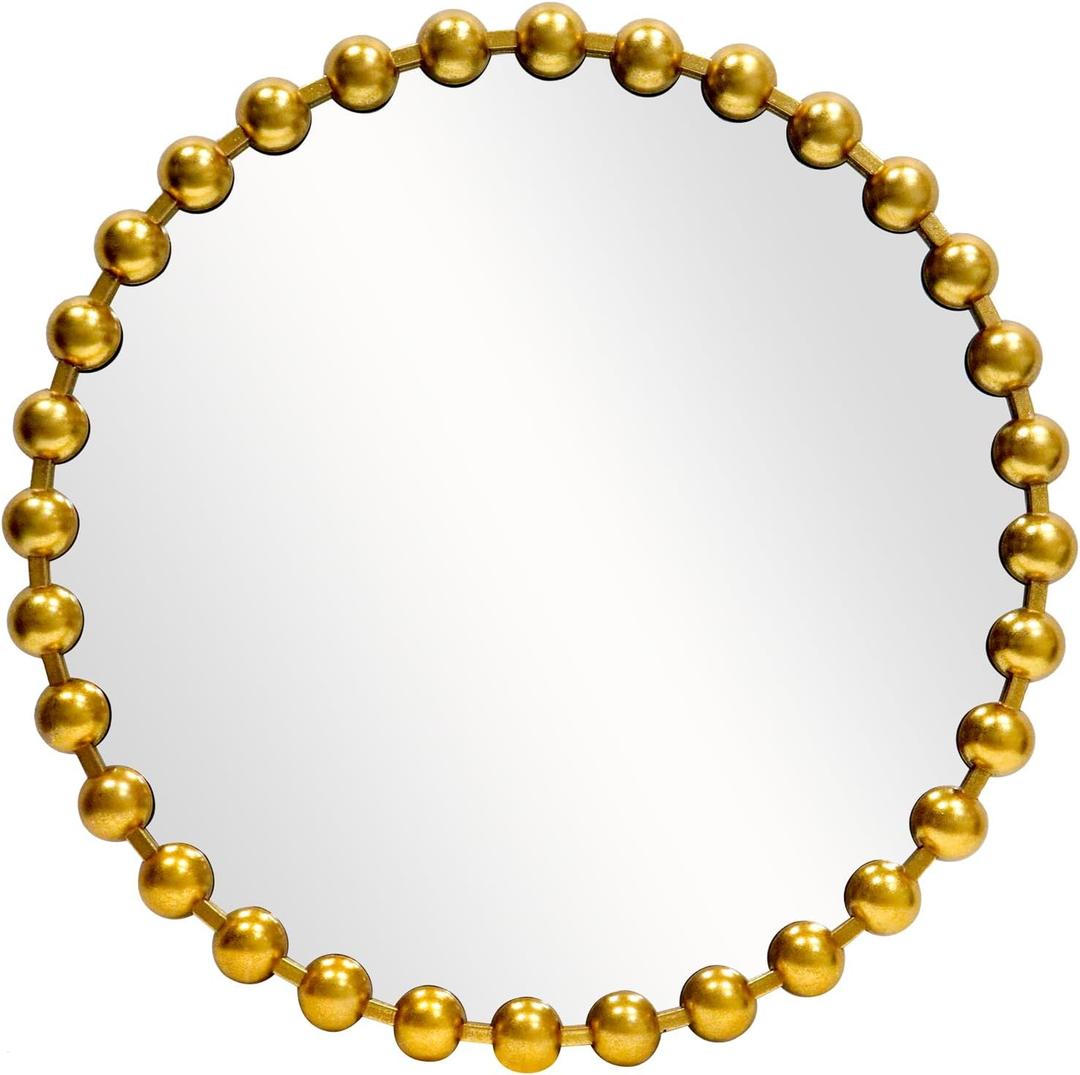 Round Gold Mirror 28'', Spherical Frame Round Mirror for Living Room, Beaded Mirror for Bathroom, Dining Roon, Bed Room, Entryway