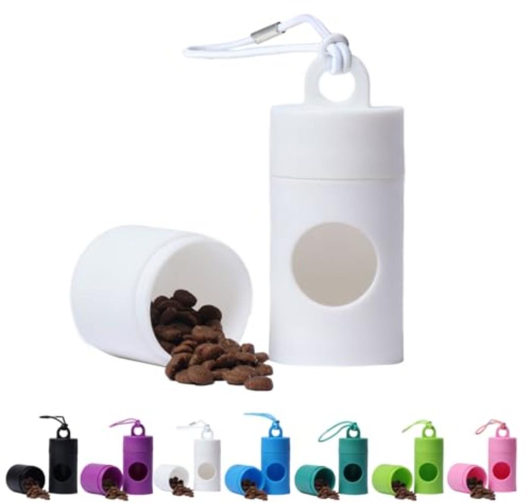 Dog poop bag holder-2 in 1 Dog Waste Bag holder Comes with pet snack box for Leash Lightweight Pet Waste Bag Dispenser，Equipped with nylon rope and buckle (Excluding dog waste bag)(White) ﻿ Pack Of 5