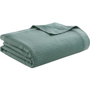 Madison Park 100% Egyptian Cotton Lightweight Summer Blanket, Breathable Waffle Knit Design, Soft Cozy All-Season Throw for Bed, Couch or Sofa, Teal Full/Queen Size (90"x90")