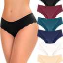 6 pack Seamless Underwear for Women Sexy Low Rise Hipster Wave Edge No Show Bikini Panties Womens Cheeky (M, Black+red+green+blue+white+beige)