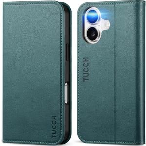 TUCCH Wallet Case for iPhone 16 5G, PU Leather Folio [RFID Blocking] [3 Card Slot], Kickstand [Shockproof TPU Interior Case] Compatible with iPhone 16 2024, Textured Teal Blue