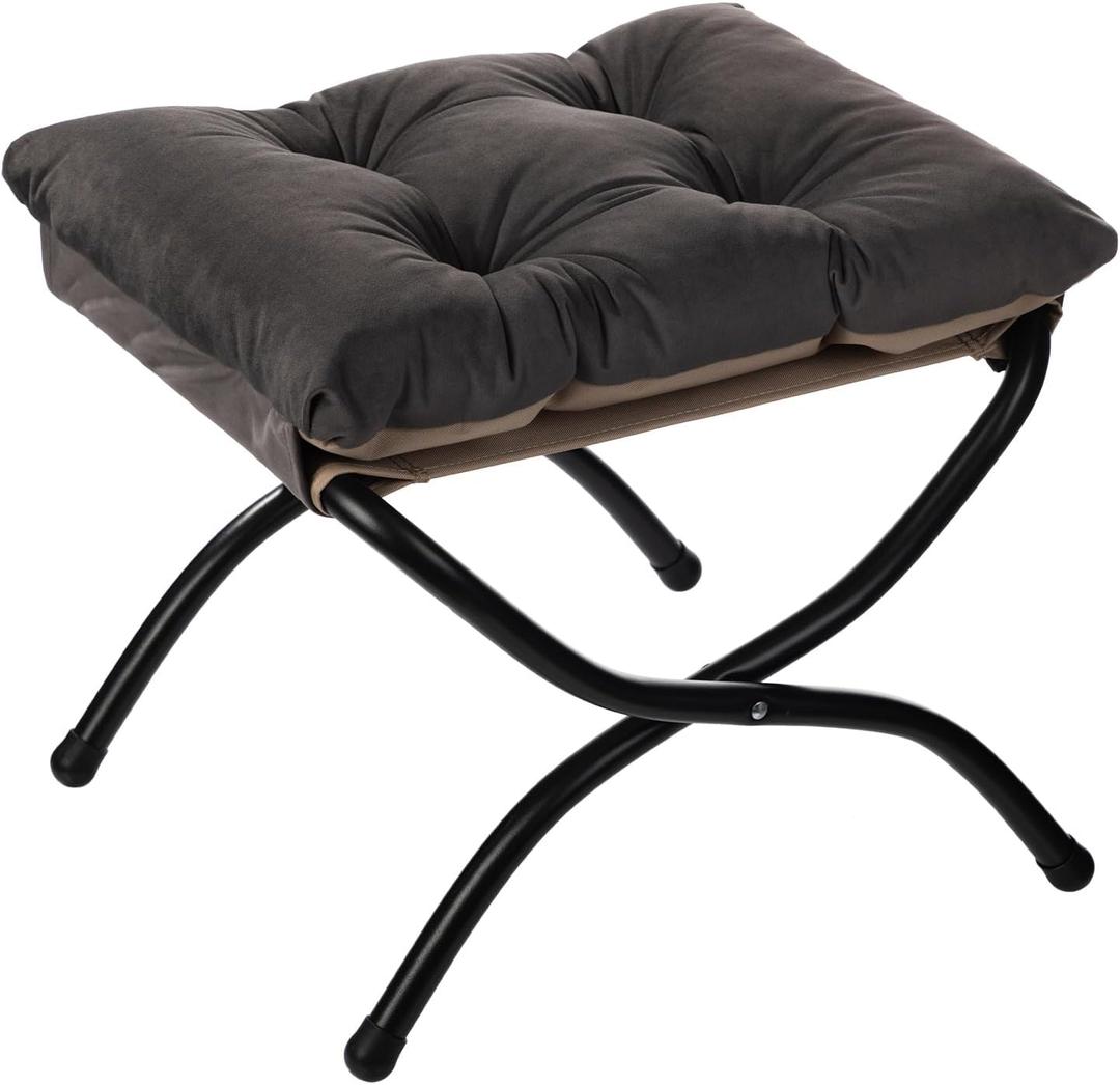 AbocoFur 15"(H) Folding Footrest Stool, Accent Padded Sofa Foot Stool for Lazy Chair, Upholstered Small Foldable Ottoman, Metal Frame Portable Foot Rest Ottoman for Living Room, Bedroom, Smoky Grey