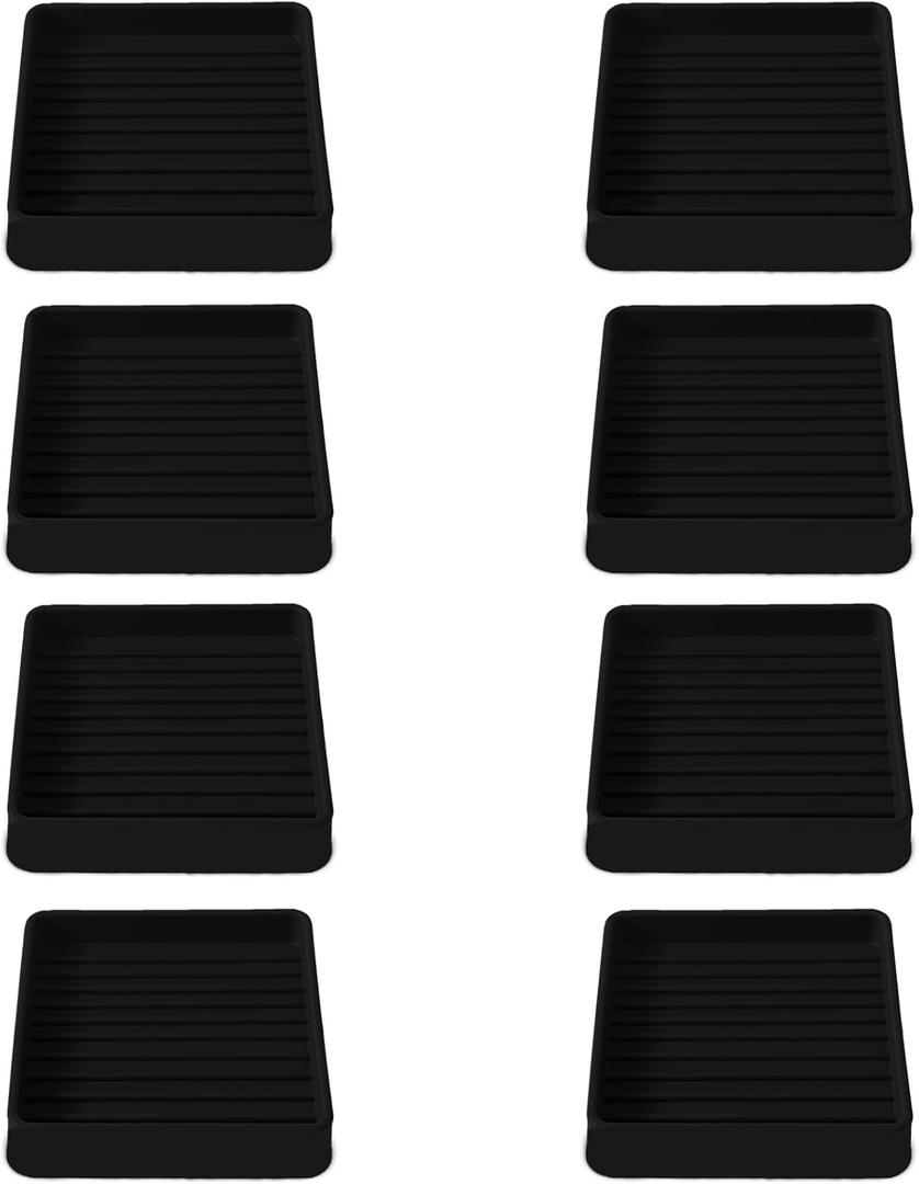 2.5x2.5 Square Rubber Furniture Caster Cups, Anti-Sliding Furniture Pads Bed Stopper Floor Protectors with Grip - Protect Any Flooring (8 Pcs Black)