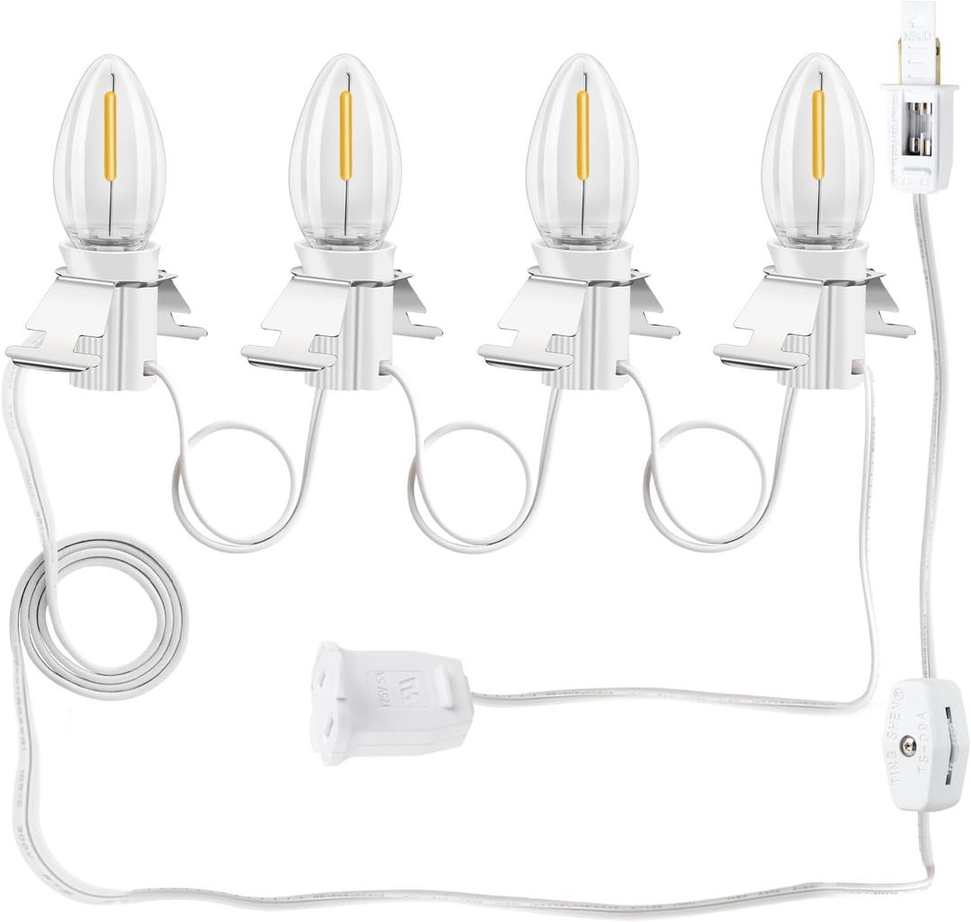 Christmas Village Lights with 4 Led Light Bulb, LED Light Bulb C7 Cord Clip Lights Christmas Halloween Cabin,Pumpkins,Outdoor Atmosphere Decoration, Holiday Craft Decorations