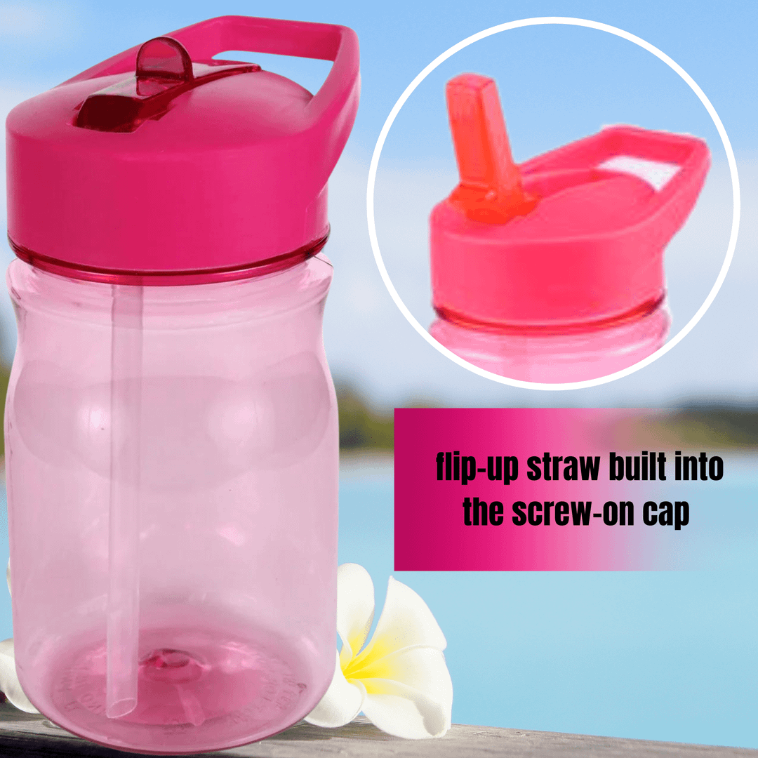 A1 UNLIMITED Small Plastic Water Bottles with Flip-Up Straws, Assorted Colors BPA Free with Carry Handle Lightweight Perfect for Beach Pool Hiking Exercising Travel Camps Indoor Outdoor Reusable, 15oz