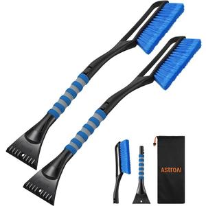 AstroAI 2 Pack 27" Snow Brush and Ice Scrapers for Car Windshield, Detachable Snow Scrapers with Ergonomic Foam Grip for Cars, Trucks, SUVs (Heavy Duty ABS, PVC Brush, Orange)