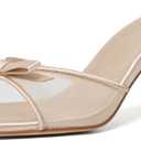 Mostrin Nude Mesh Kitten Heels for Women Open Square Toe Mule Heeled Sandals with Bow Slip On Backless Dress Shoes for Wedding Party Holiday Size 8