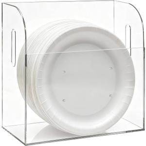 Paper Plate Dispenser, 11 Inch Large Wall Mounted Acrylic Paper Plates Holder Under Cabinet, Easy Access Vertical Plate Organizer for Kitchen Counter, Fits Round and Square Plates