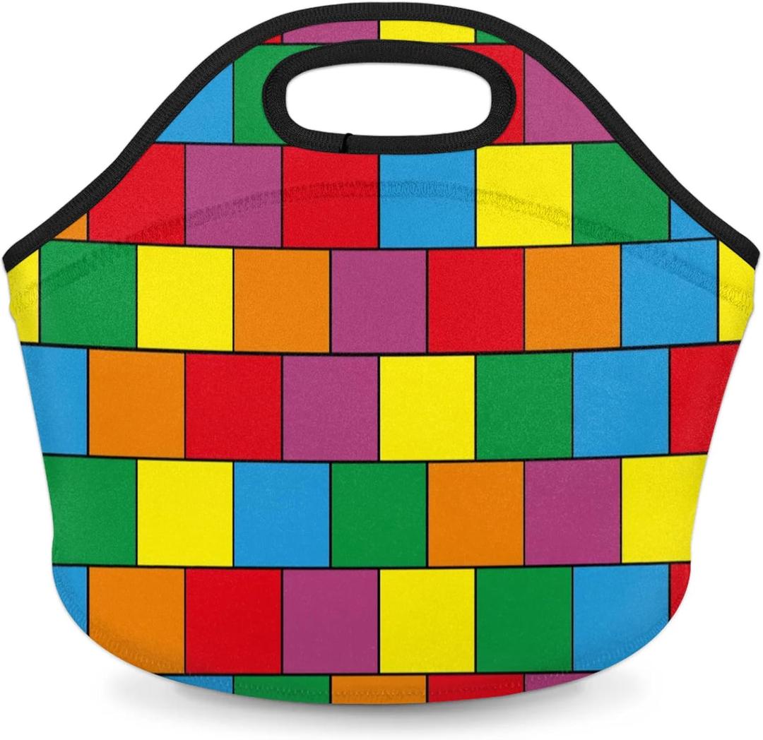 Kids Lunch Bag Colorful Puzzle Neoprene Waterproof Cooler Lunch Bags Lunch Box Tote Organizer for School Outdoor Travel Work