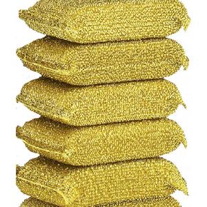 6 Pieces Non-Scratch Scrub Sponges Pads, Cleaning Scrub Sponge, Dish Wash Sponge, Kitchen Sponge, Multi-Use Heavy Duty Scrub Sponge - Gold