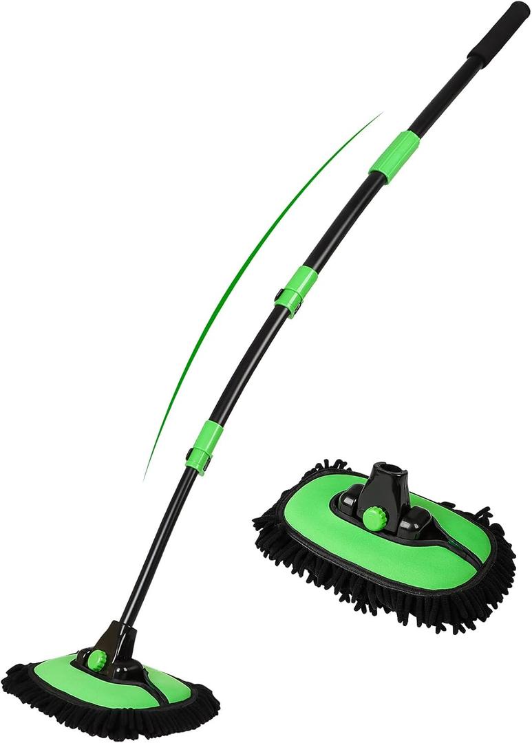 53" 15 Curved Car Wash Brush with Long Handle High Density Chenille Soft Bristle Brush Head Suitable for Cleaning Detail Roof Wheel Windshields Truck SUV RV Window