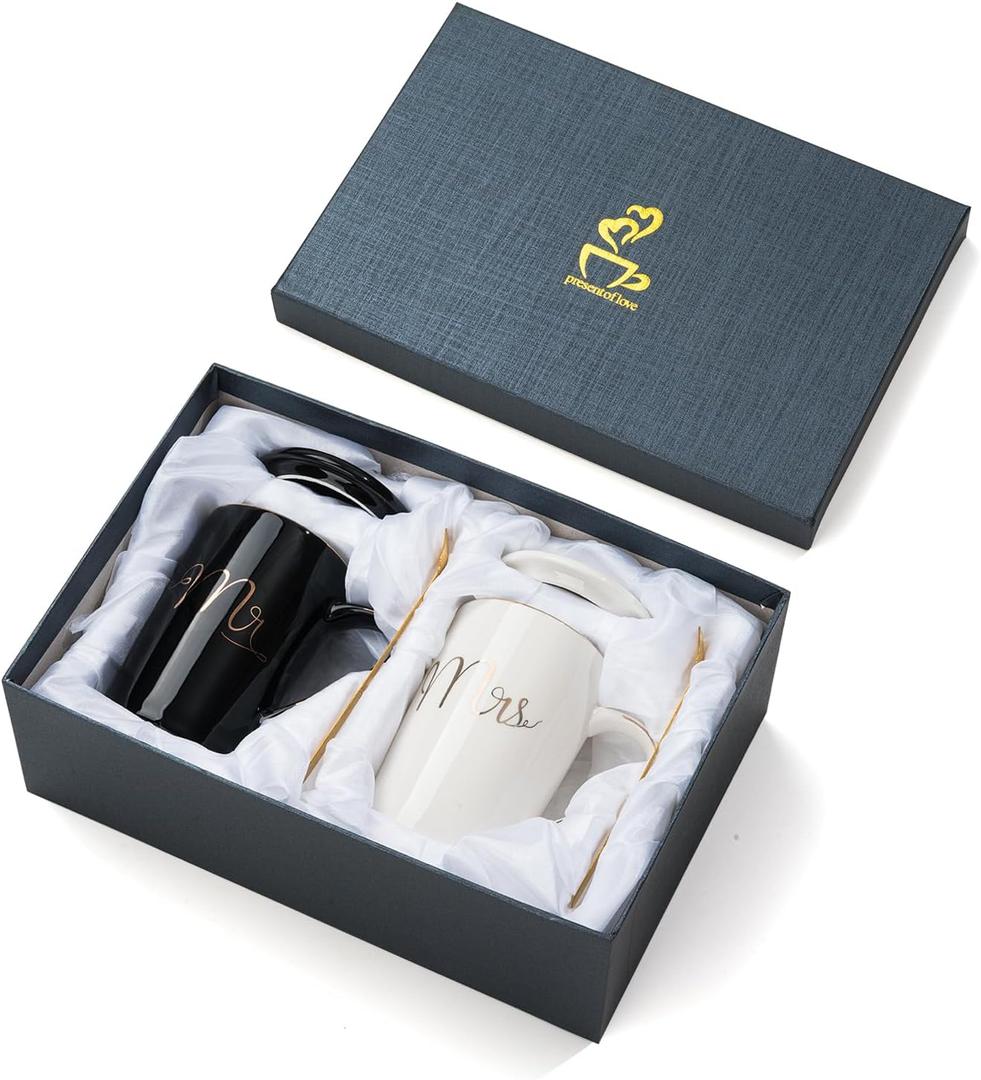 Mr and Mrs Coffee Mugs Set Wedding Gifts for Couples 2026, Engagement Gift for Newlyweds, Bridal Shower and Bachelorette Gifts for Bride,Newly-Married Anniversary for Him and Her (White&Black)