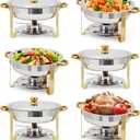Garvee 6 Pack Chafing Dishes for Buffet, 5 QT Round Buffet Servers and Food Warmer Set with Lid, Stainless Steel Chafers for Catering Parties Wedding Banquet, Gold