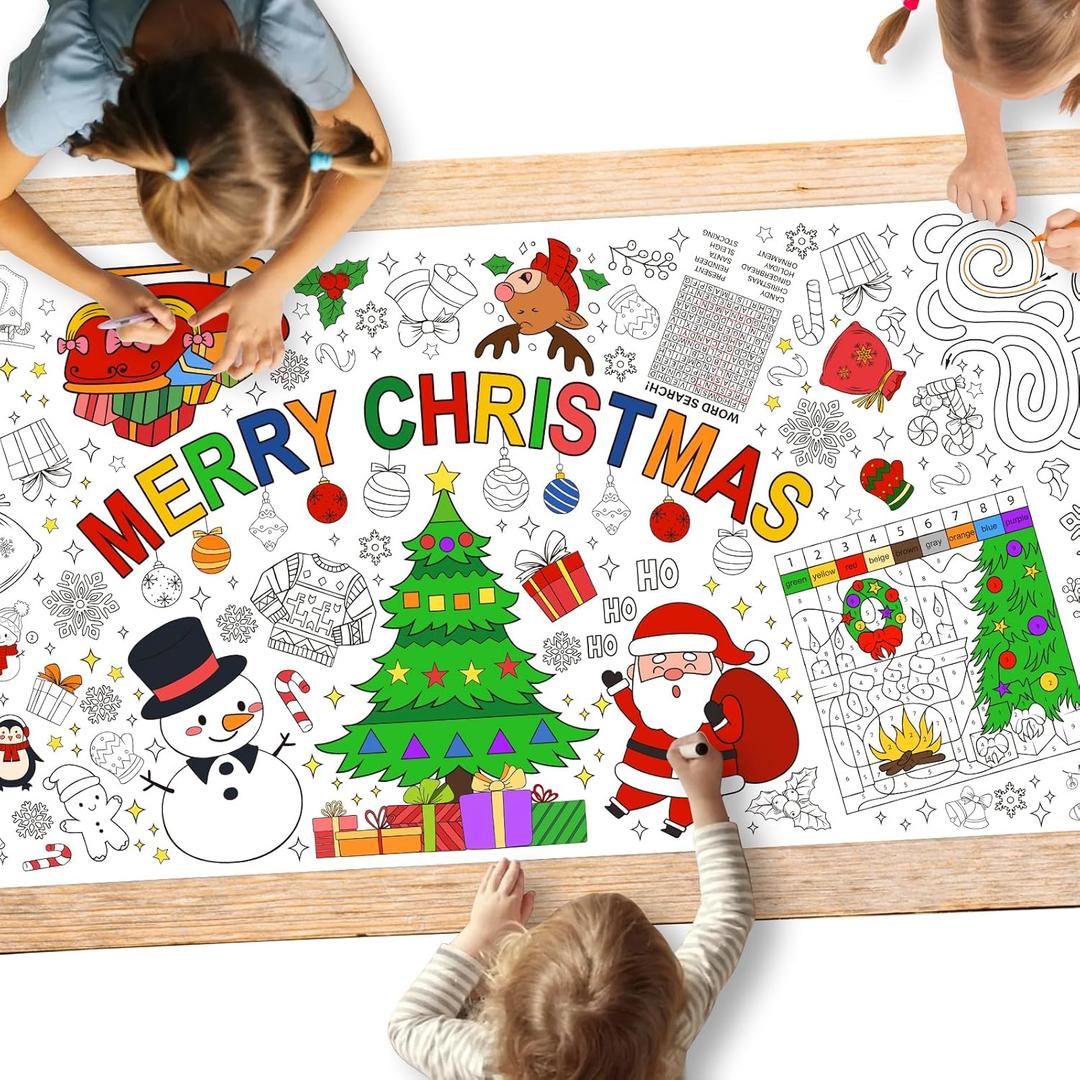 Gatherfun Christmas Decorations - Versatile 31.5 x 72 Inches Activity Poster, Merry Christmas Party Coloring Banner/Table Cover for School Parties and Special Events