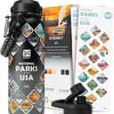 National Parks Water Bottle  40 oz Insulated Stainless Steel Water Jug with 67 Park Stickers, Outdoor Accessories & Gift Box  BPA-Free  Ideal for Hiking, Camping & Travel (Black/Gray)